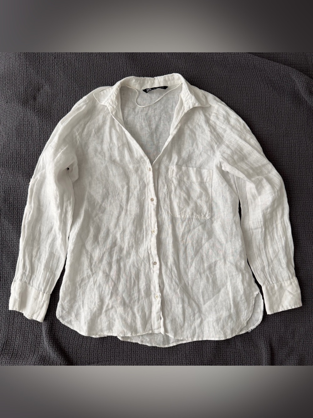 Zara 100% Linen Long Sleeve Button Down Shirt Women’s M White Coastal Beach Work